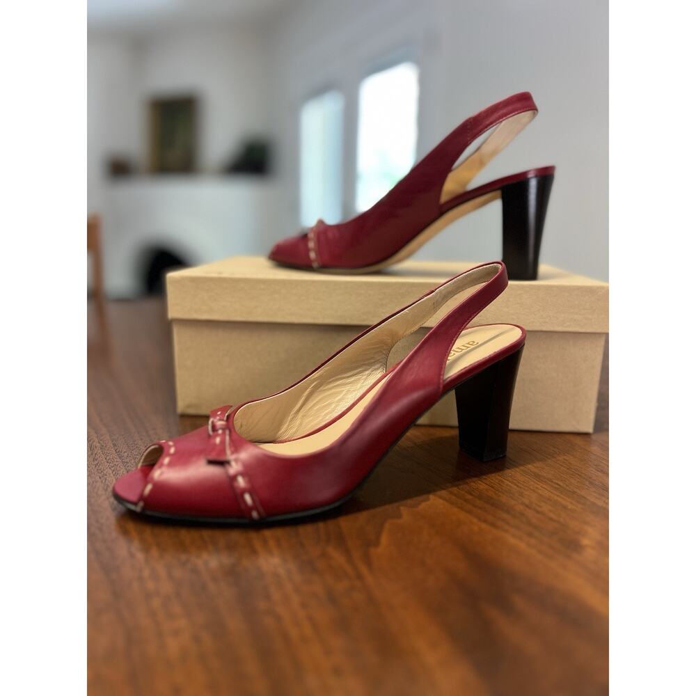 Amalfi Gabby Wine Leather Pump Open Toe Sling Back Bow Women’s Size 7